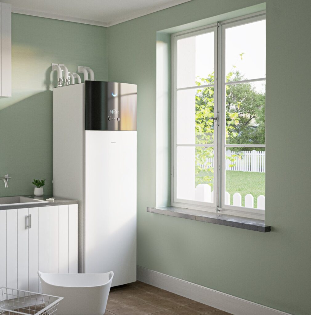Daikin warmtepomp geïnstalleerd in moderne wasruimte