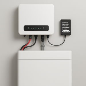 Thuisbatterij met omvormer en SlimmeRik®-energiemanager van New Energy Systems.